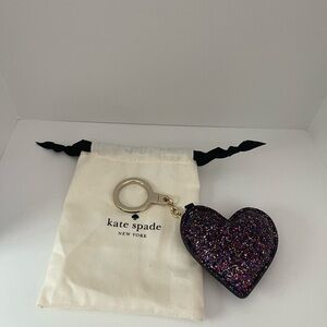 Kate Spade Black Gliiter Heart Keychain Purse Bag Charm